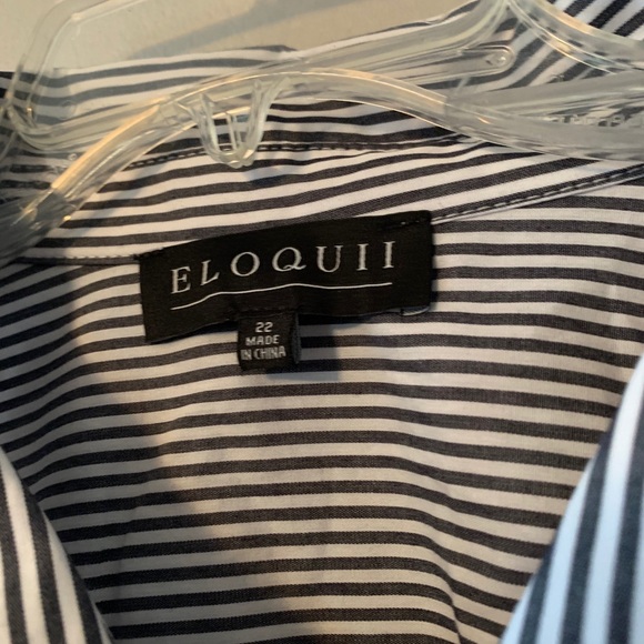 Eloquii Blue White Striped Long-sleeve Blouse 22 - Picture 2 of 2